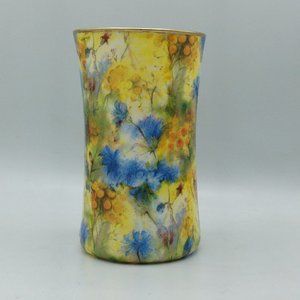 Yellow with Blue Bursts Contemporary on a 6" Gathering Vase